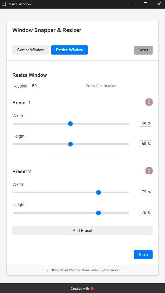 Resize Window Tab