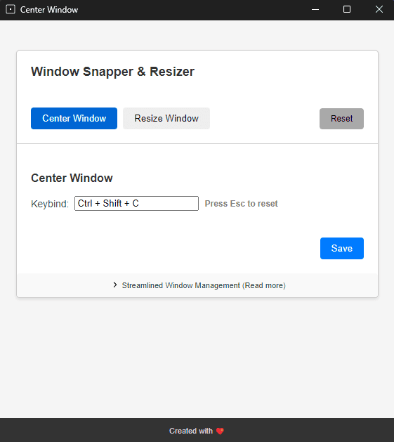 Center Window Tab